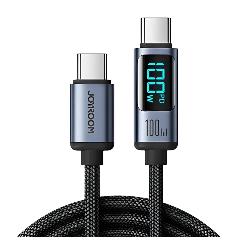 Joyroom Cable Prism Series 100 W USB‑C a USB‑C 1,2 m con pantalla LED (Negro)